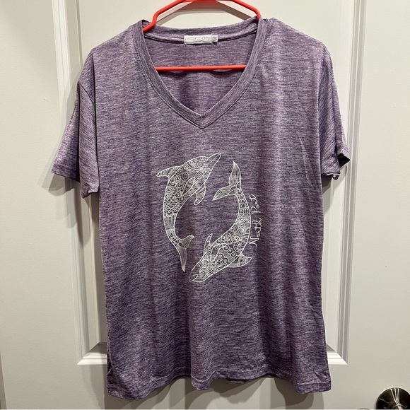 North Port Florida Purple Dolphin Print Short Sleeve Tee Vacation Beach … - Picture 1 of 6